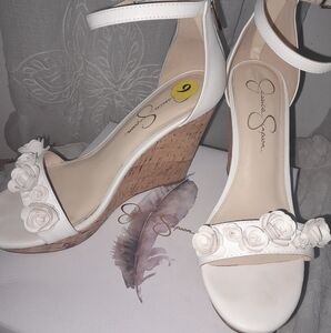 Jessica Simpson White Floral Wedge Sandals